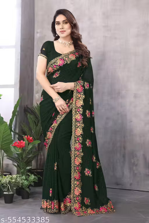 Women Embroidered Bollywood Saree