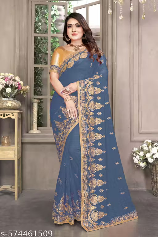 Akshra Embroidered Fancy Saree