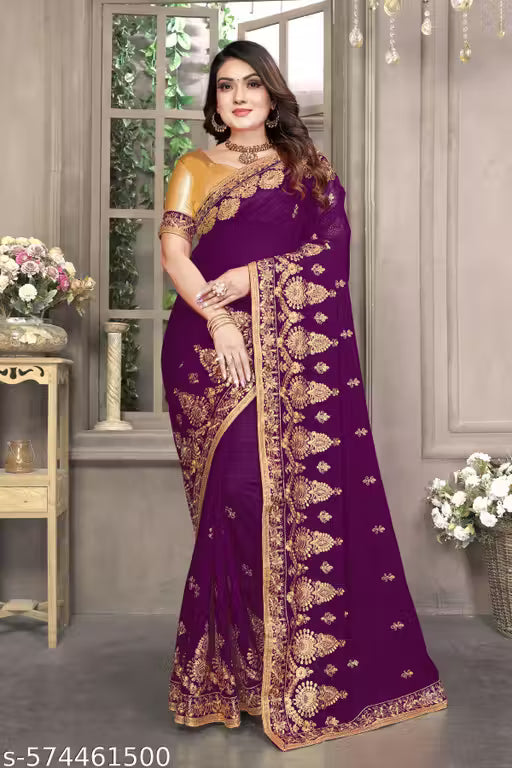 Akshra Embroidered Fancy Saree