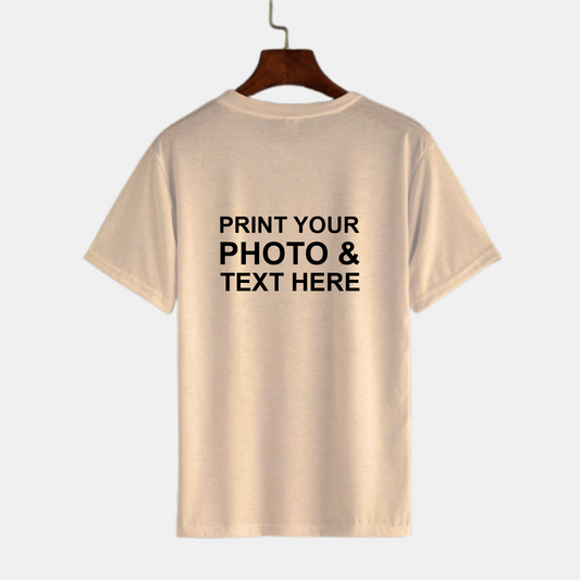 Beige Couple Friendly Custom Printed T-Shirt – Add Your Photo, Text or Cartoon Design (Unisex)