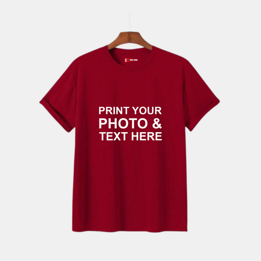 Maroon Couple Friendly Custom Printed T-Shirt – Add Your Photo, Text or Cartoon Design (Unisex)