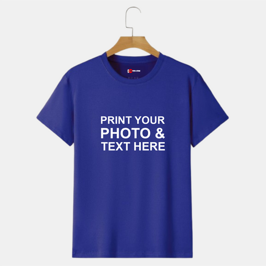 Blue Couple Friendly Custom Printed T-Shirt – Add Your Photo, Text or Cartoon Design (Unisex)