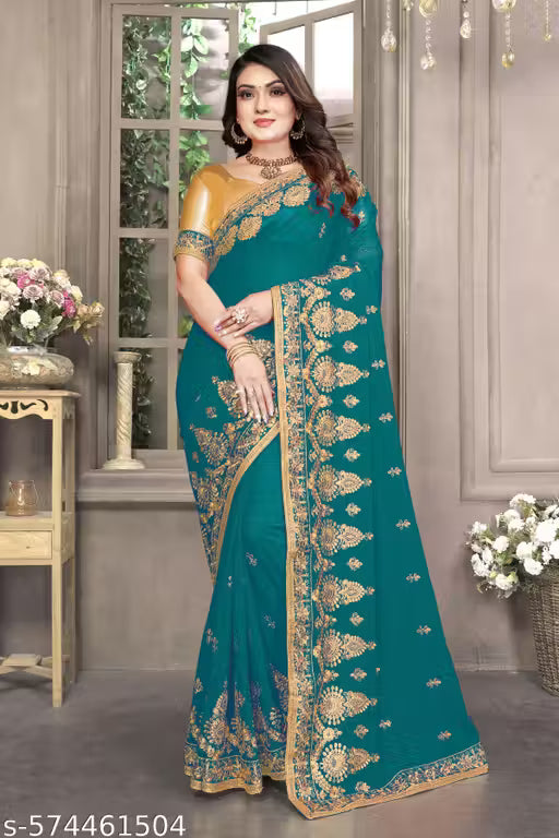 Akshra Embroidered Fancy Saree