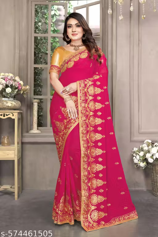 Akshra Embroidered Fancy Saree