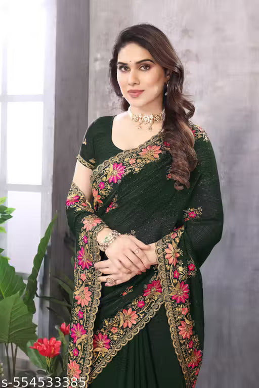 Women Embroidered Bollywood Saree