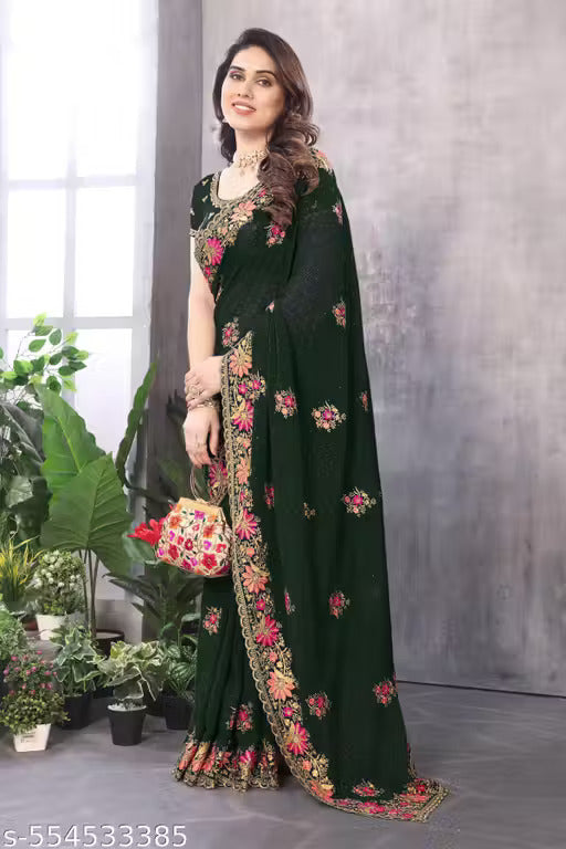 Women Embroidered Bollywood Saree