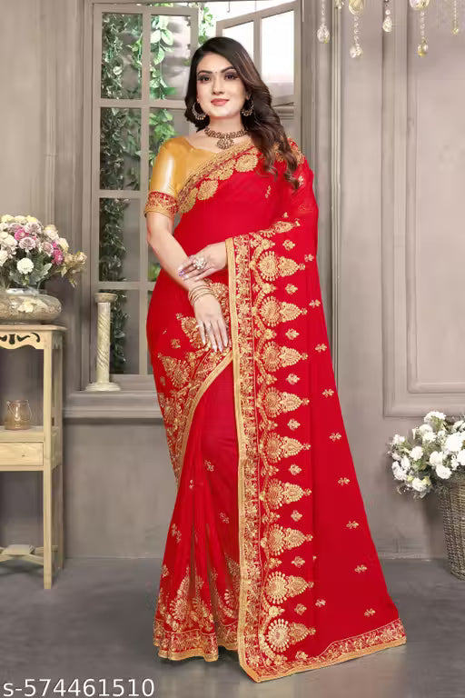 Akshra Embroidered Fancy Saree