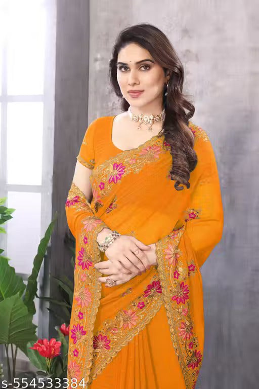 Women Embroidered Bollywood Saree