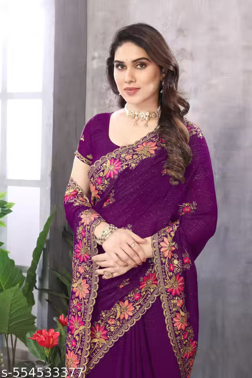 Women Embroidered Bollywood Saree