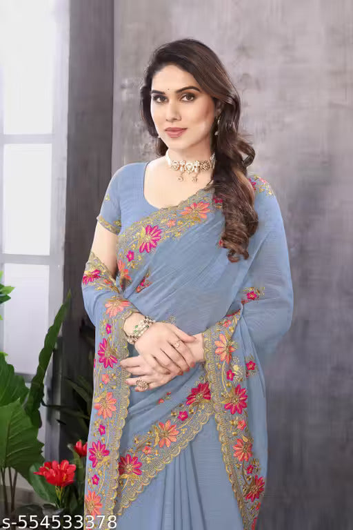 Women Embroidered Bollywood Saree