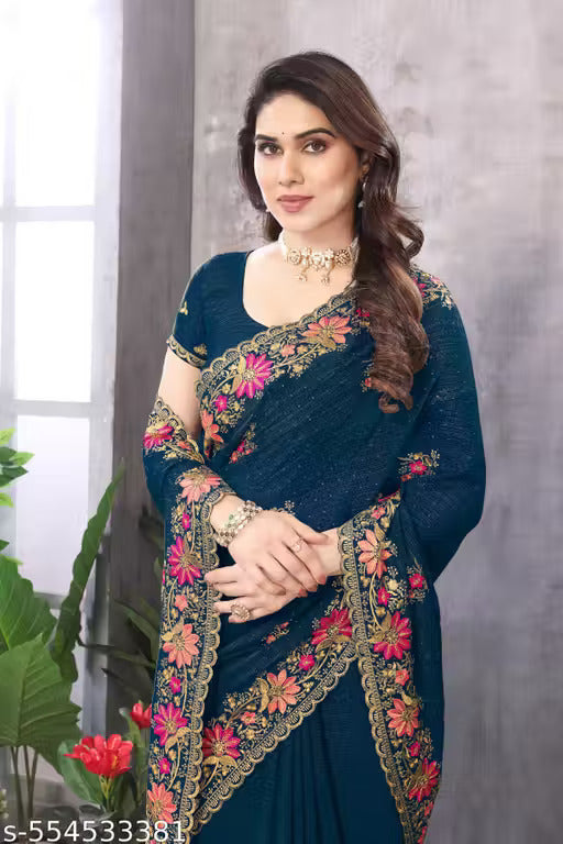 Women Embroidered Bollywood Saree